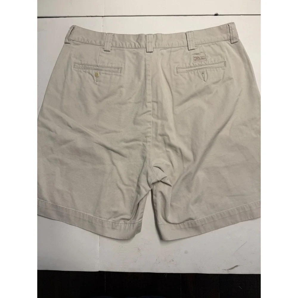 Polo Ralph Lauren Mens Tan Khaki Chino Shorts Cotton Twill Flat Front Size 38